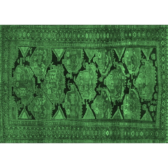 Ahgly Company Indoor Rectangle Persian Emerald Green Traditional Area Rugs, 5' x 7'
