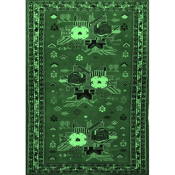 Ahgly Company Indoor Rectangle Persian Emerald Green Traditional Area Rugs, 5' x 7'