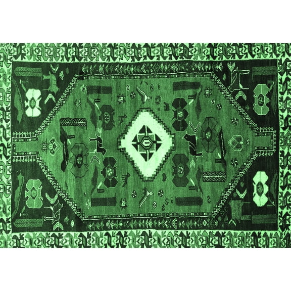 Ahgly Company Indoor Rectangle Persian Emerald Green Traditional Area Rugs, 5' x 7'
