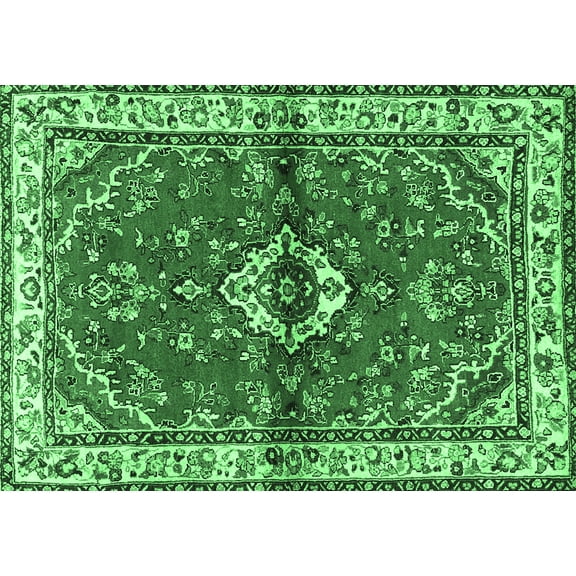 Ahgly Company Indoor Rectangle Persian Emerald Green Traditional Area Rugs, 5' x 7'