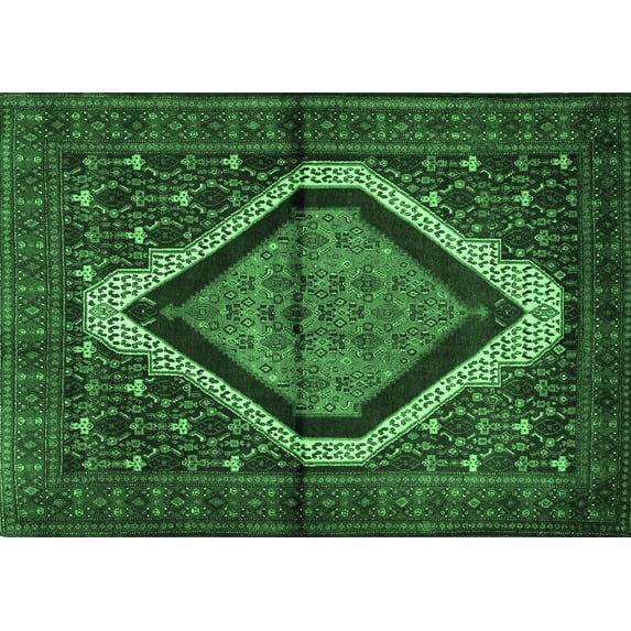 Ahgly Company Indoor Rectangle Persian Emerald Green Traditional Area Rugs, 7' x 10'
