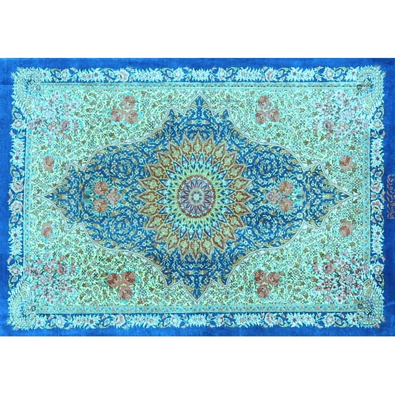 Ahgly Company Indoor Rectangle Persian Light Blue Traditional Area Rugs, 2' x 3'