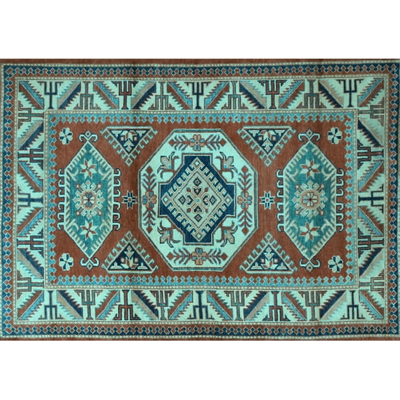 Ahgly Company Indoor Rectangle Persian Light Blue Traditional Area Rugs, 5' x 7'
