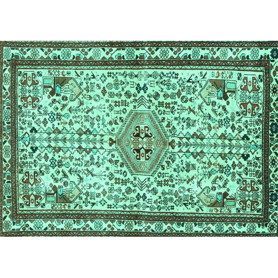 Ahgly Company Indoor Rectangle Persian Turquoise Blue Traditional Area Rugs, 2' x 3'