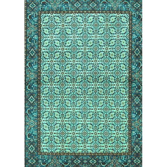 Ahgly Company Indoor Rectangle Persian Turquoise Blue Traditional Area Rugs, 2' x 4'