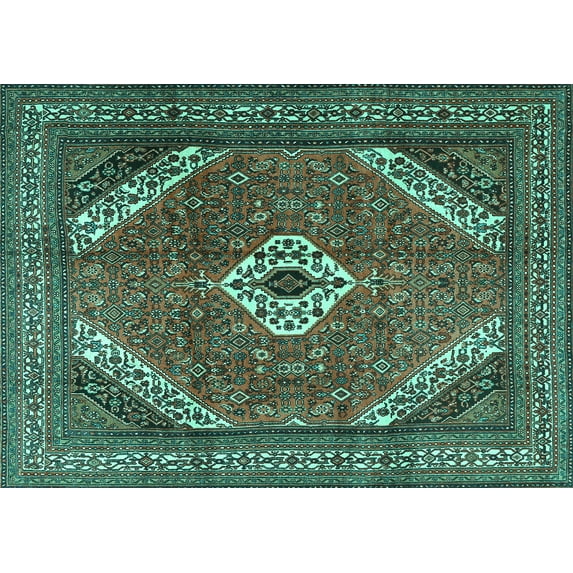 Ahgly Company Indoor Rectangle Persian Turquoise Blue Traditional Area Rugs, 2' x 4'