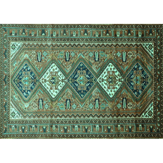 Ahgly Company Indoor Rectangle Persian Turquoise Blue Traditional Area Rugs, 5' x 7'