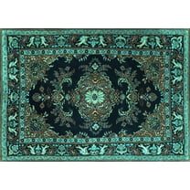 Ahgly Company Indoor Rectangle Persian Turquoise Blue Traditional Area Rugs, 5' x 7'