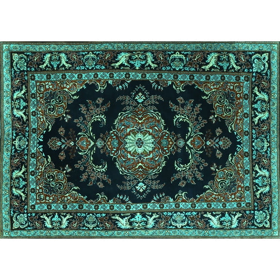 Ahgly Company Indoor Rectangle Persian Turquoise Blue Traditional Area Rugs, 5' x 7'
