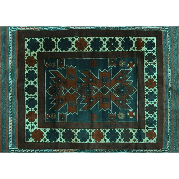 Ahgly Company Indoor Rectangle Persian Turquoise Blue Traditional Area Rugs, 5' x 7'