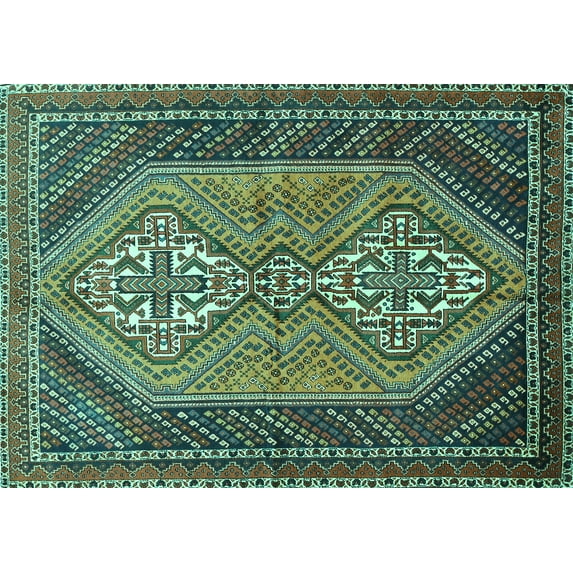 Ahgly Company Indoor Rectangle Persian Turquoise Blue Traditional Area Rugs, 5' x 7'