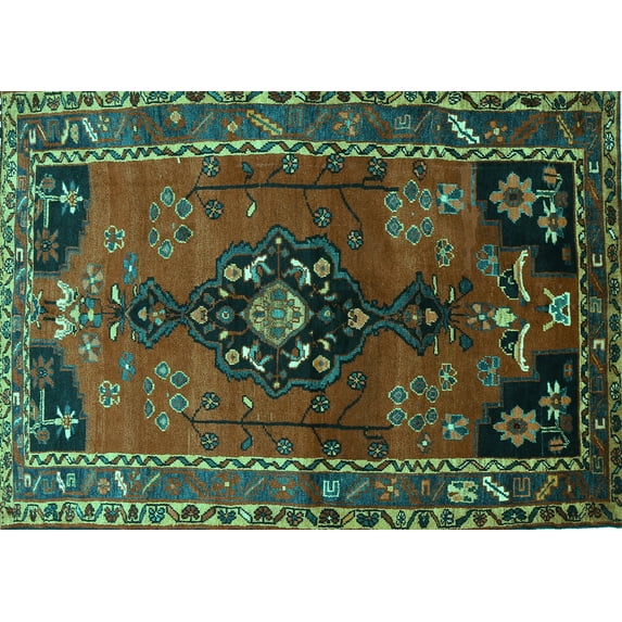 Ahgly Company Indoor Rectangle Persian Turquoise Blue Traditional Area Rugs, 6' x 9'