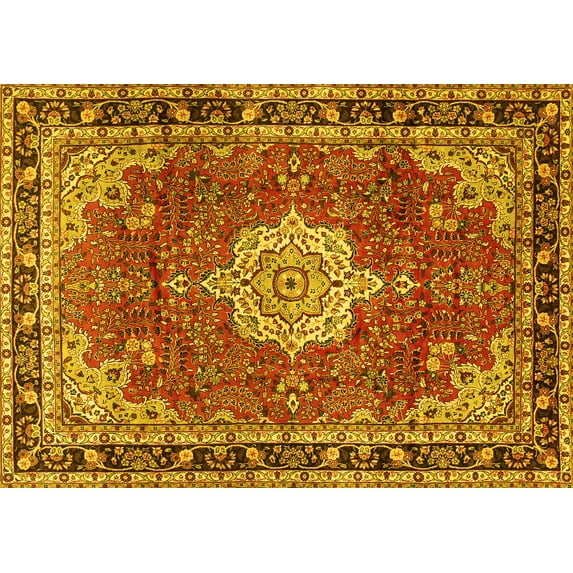 Ahgly Company Indoor Rectangle Persian Yellow Traditional Area Rugs, 5' x 7'
