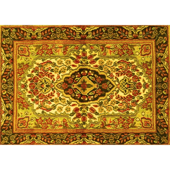 Ahgly Company Indoor Rectangle Persian Yellow Traditional Area Rugs, 5' x 7'