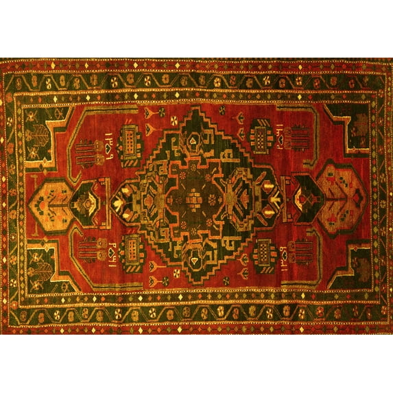 Ahgly Company Indoor Rectangle Persian Yellow Traditional Area Rugs, 7' x 10'