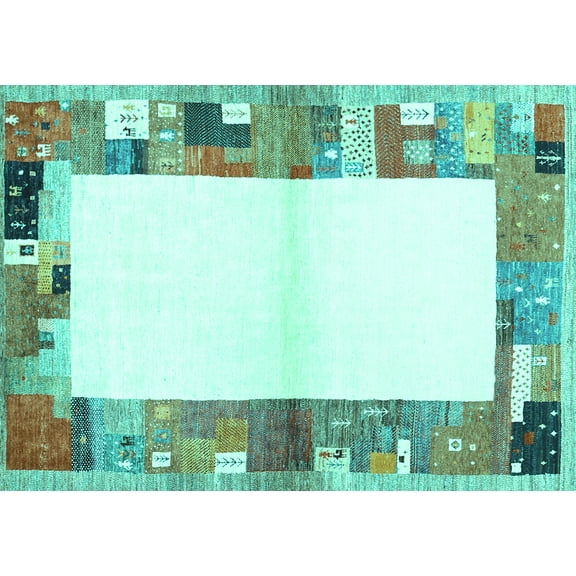 Ahgly Company Indoor Rectangle Solid Turquoise Blue Modern Area Rugs, 7' x 9'