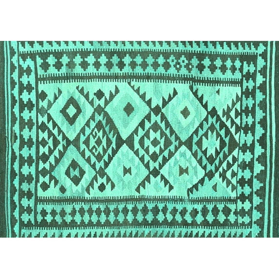 Ahgly Company Indoor Rectangle Southwestern Turquoise Blue Country Area Rugs, 4' x 6'