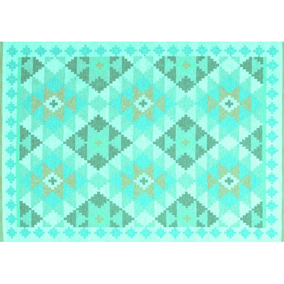Ahgly Company Indoor Rectangle Southwestern Turquoise Blue Country Area Rugs, 5' x 8'