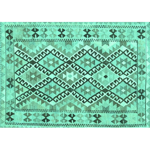 Ahgly Company Indoor Rectangle Southwestern Turquoise Blue Country Area Rugs, 5' x 8'