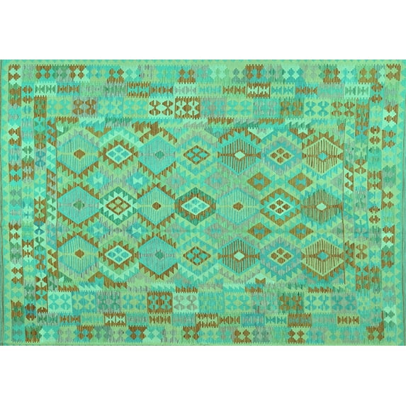 Ahgly Company Indoor Rectangle Southwestern Turquoise Blue Country Area Rugs, 7' x 10'
