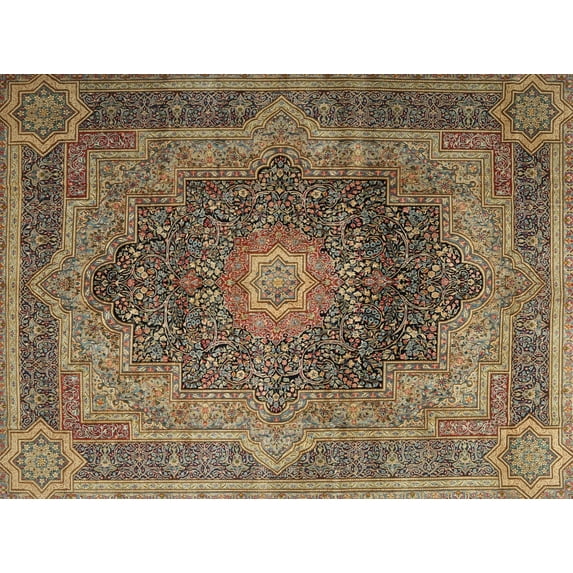 Ahgly Company Indoor Rectangle Traditional Brass Green Area Rugs, 8' x 12'