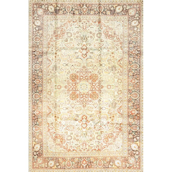 Ahgly Company Indoor Rectangle Traditional Vanilla Gold Persian Area Rugs, 7' x 9'