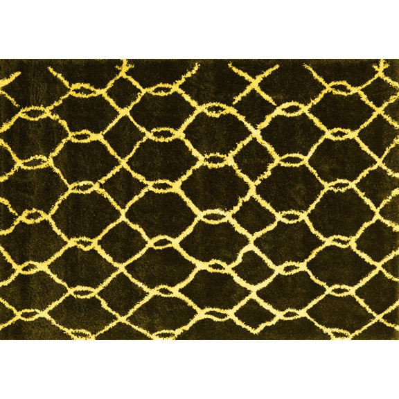 Ahgly Company Indoor Rectangle Trellis Yellow Modern Area Rugs, 2' x 5'