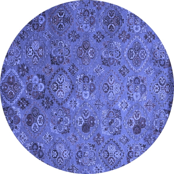 Ahgly Company Indoor Round Abstract Blue Contemporary Area Rugs, 7' Round