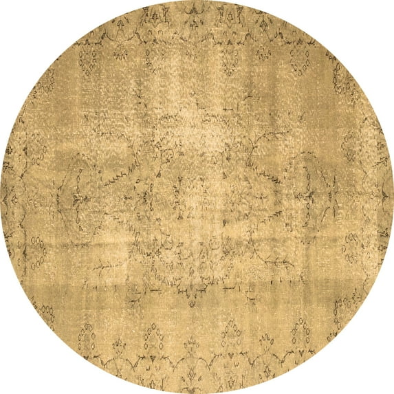 Ahgly Company Indoor Round Abstract Brown Contemporary Area Rugs, 8' Round