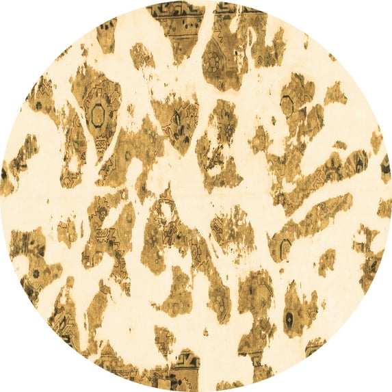 Ahgly Company Indoor Round Abstract Brown Modern Area Rugs, 4' Round