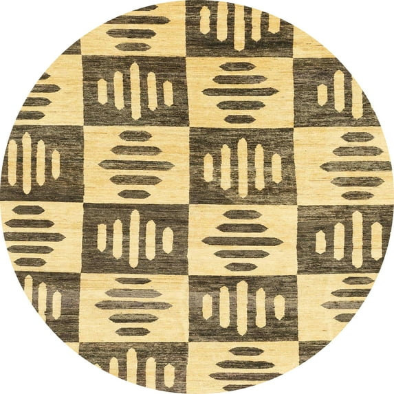 Ahgly Company Indoor Round Abstract Chrome Gold Yellow Oriental Area Rugs, 6' Round