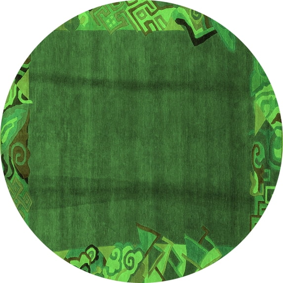 Ahgly Company Indoor Round Abstract Green Modern Area Rugs, 7' Round