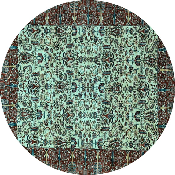 Ahgly Company Indoor Round Abstract Light Blue Modern Area Rugs, 4' Round