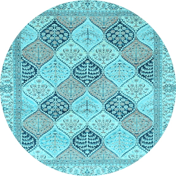 Ahgly Company Indoor Round Abstract Light Blue Modern Area Rugs, 7' Round