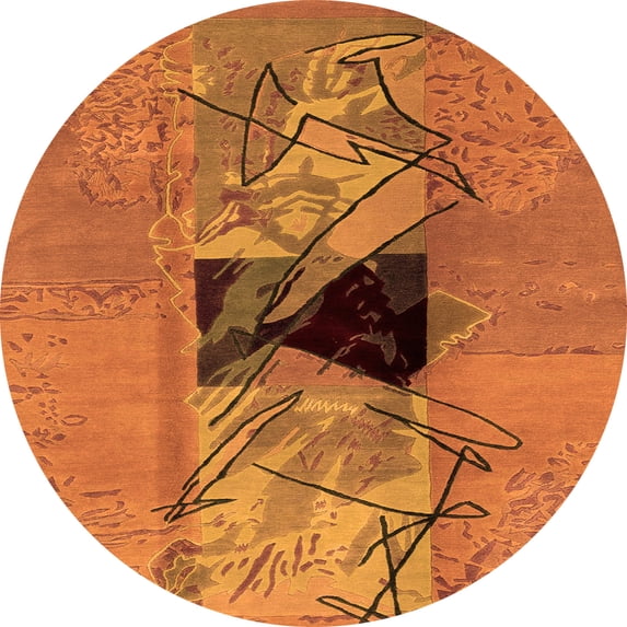 Ahgly Company Indoor Round Abstract Orange Modern Area Rugs, 4' Round