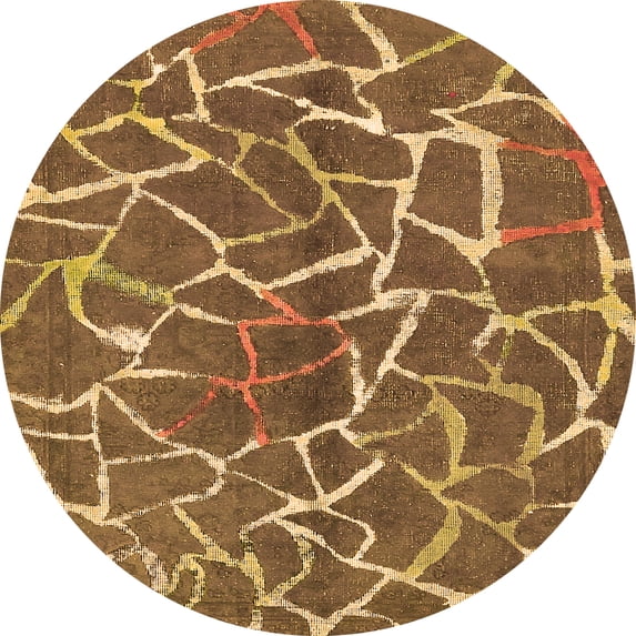 Ahgly Company Indoor Round Abstract Orange Modern Area Rugs, 6' Round