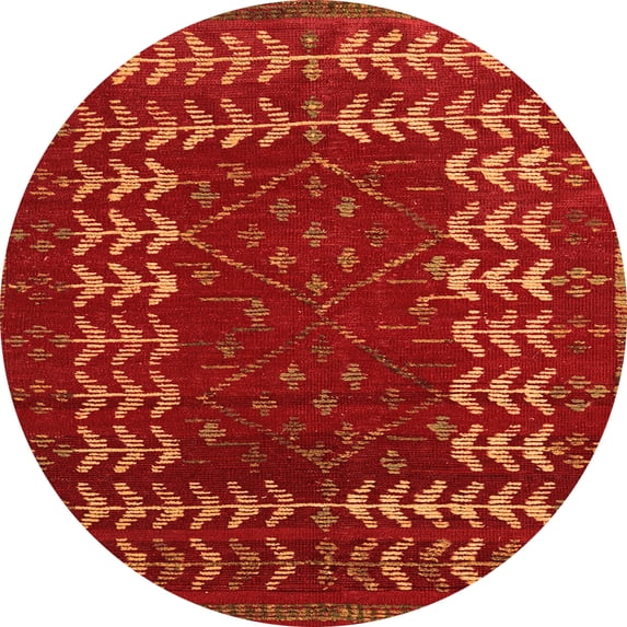 Ahgly Company Indoor Round Abstract Orange Modern Area Rugs, 8' Round