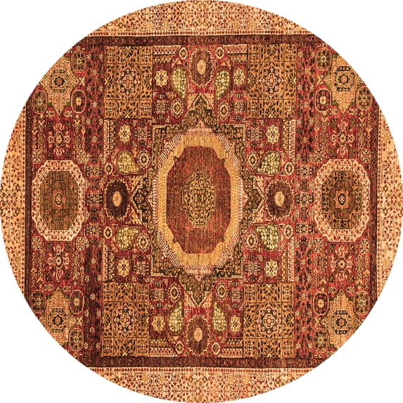 Ahgly Company Indoor Round Abstract Orange Modern Area Rugs, 8' Round