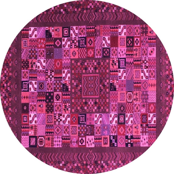 Ahgly Company Indoor Round Abstract Pink Contemporary Area Rugs, 4' Round