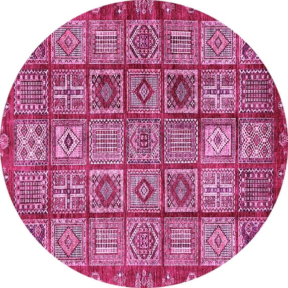 Ahgly Company Indoor Round Abstract Pink Modern Area Rugs, 3' Round