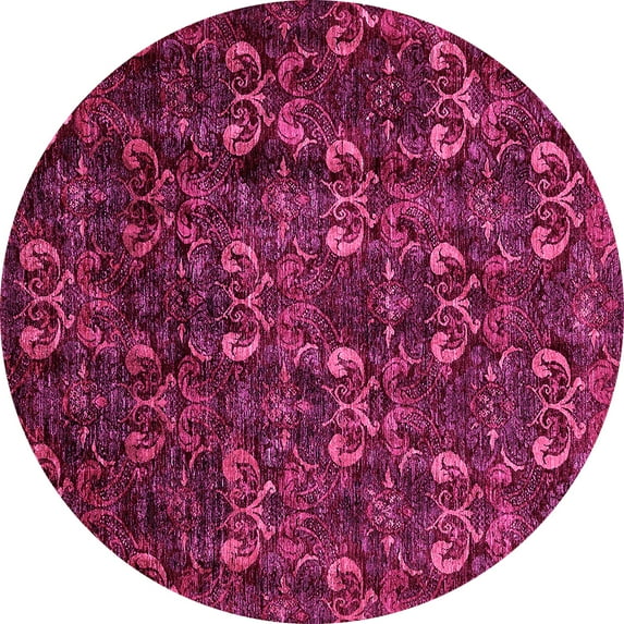 Ahgly Company Indoor Round Abstract Pink Modern Area Rugs, 8' Round