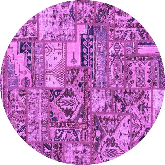 Ahgly Company Indoor Round Abstract Purple Modern Area Rugs, 7' Round