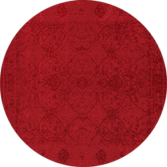 Ahgly Company Indoor Round Abstract Red Contemporary Area Rugs, 7' Round