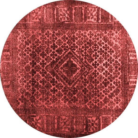 Ahgly Company Indoor Round Abstract Red Contemporary Area Rugs, 8' Round