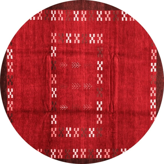 Ahgly Company Indoor Round Abstract Red Contemporary Area Rugs, 8' Round
