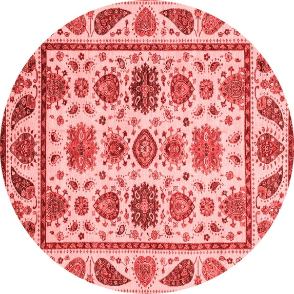 Ahgly Company Indoor Round Abstract Red Modern Area Rugs, 5' Round
