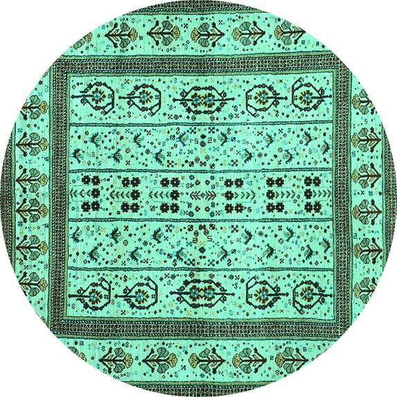Ahgly Company Indoor Round Abstract Turquoise Blue Contemporary Area Rugs, 5' Round