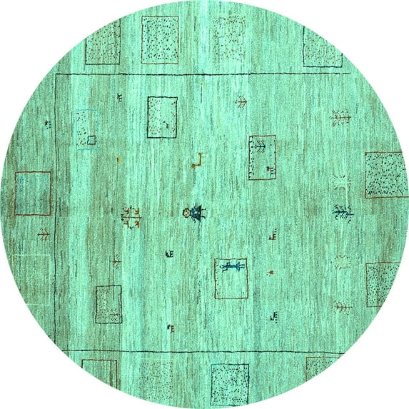 Ahgly Company Indoor Round Abstract Turquoise Blue Contemporary Area Rugs, 8' Round