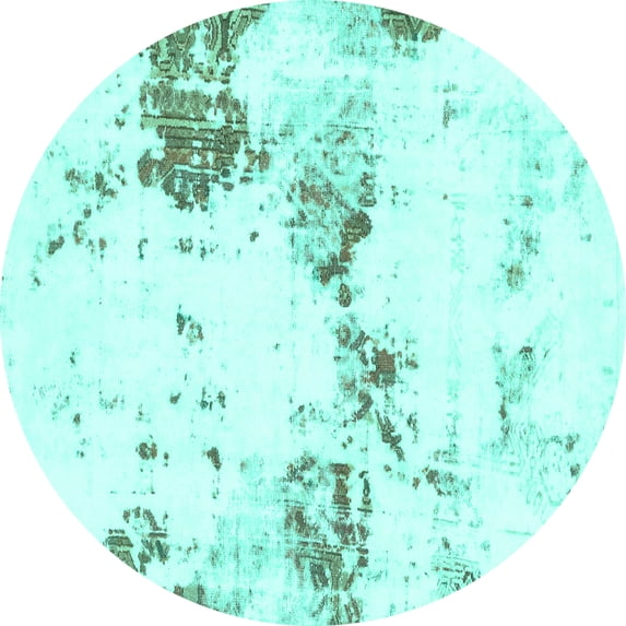 Ahgly Company Indoor Round Abstract Turquoise Blue Modern Area Rugs, 6' Round