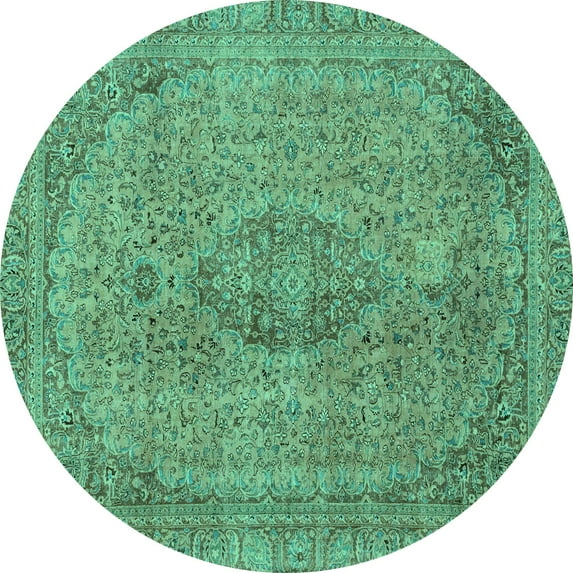 Ahgly Company Indoor Round Abstract Turquoise Blue Modern Area Rugs, 7' Round